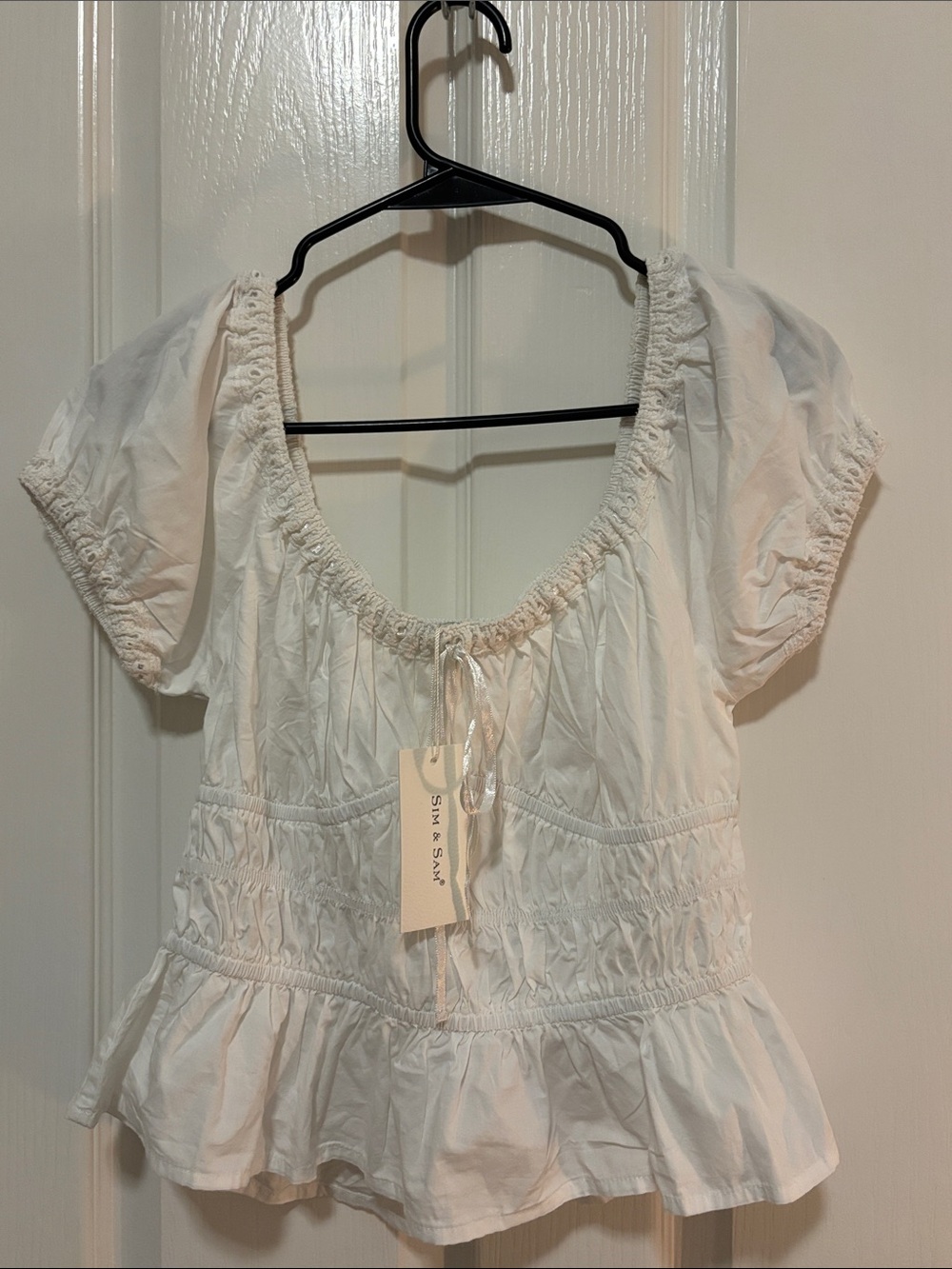 White Puff Sleeve Peasant Top - Women's